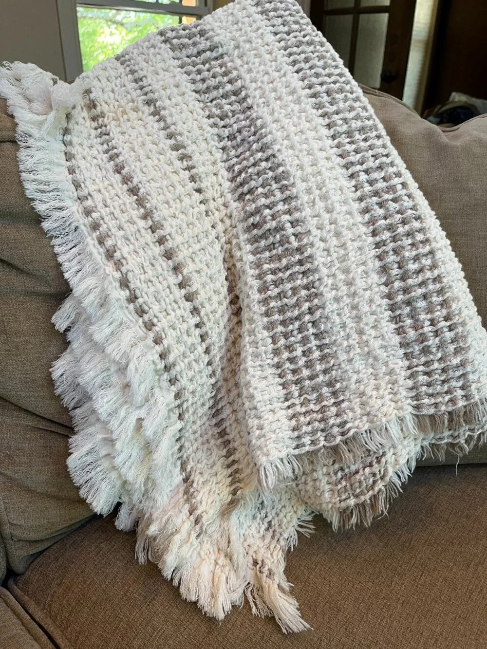 Porto Living Throw Blanket 100% Cotton Waffle Woven Portugal Neutral 72
